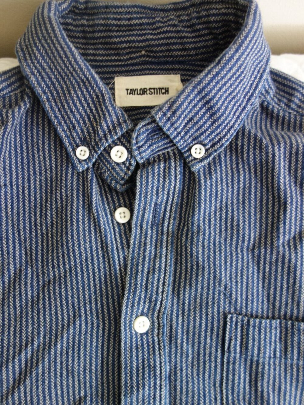 TAYLOR STITCH Blue Gray Stripe Woven Long Sleeve Button Shirt – Mens 38